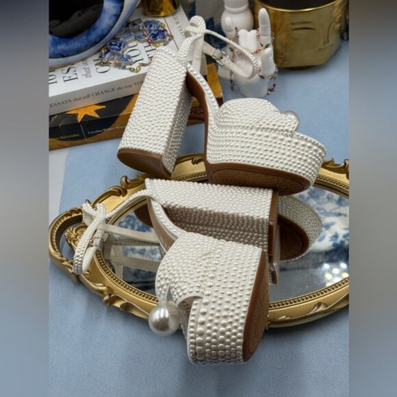 🆕 GIANNI BINI 🧿 NWOB KemaraTwo Embellished Pearl Studded Platform Sandal Sz 7 - Picture 12 of 16